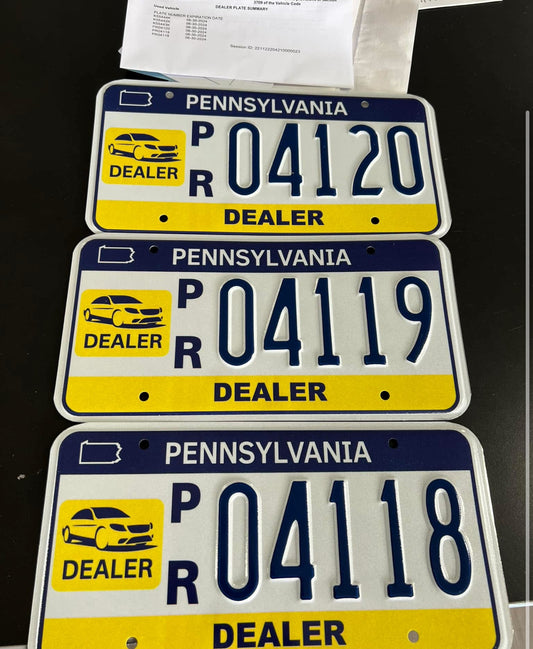 PENNSYLVANIA DEALER PLATE VALID 12 MONTHS